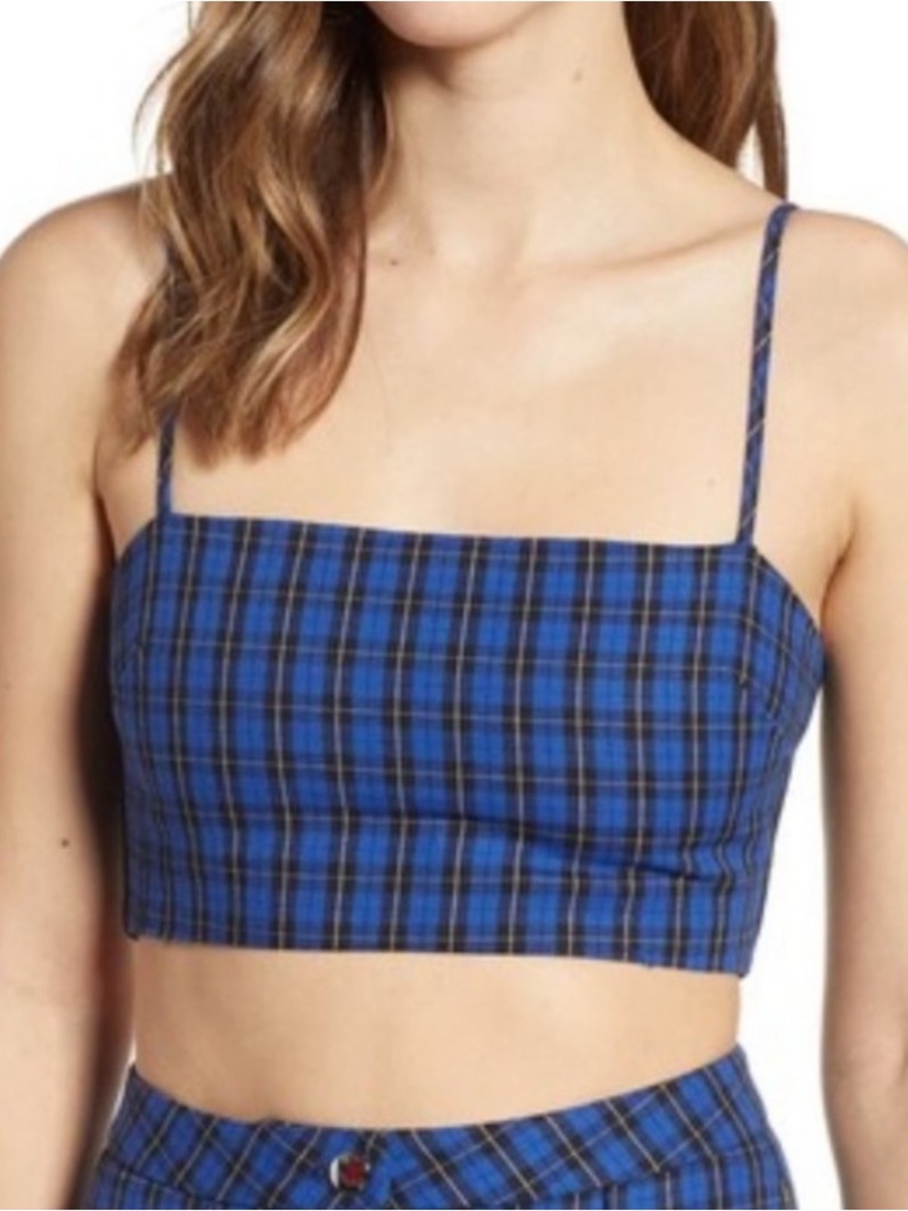 Tiger Mist Blue Plaid Crop Cami